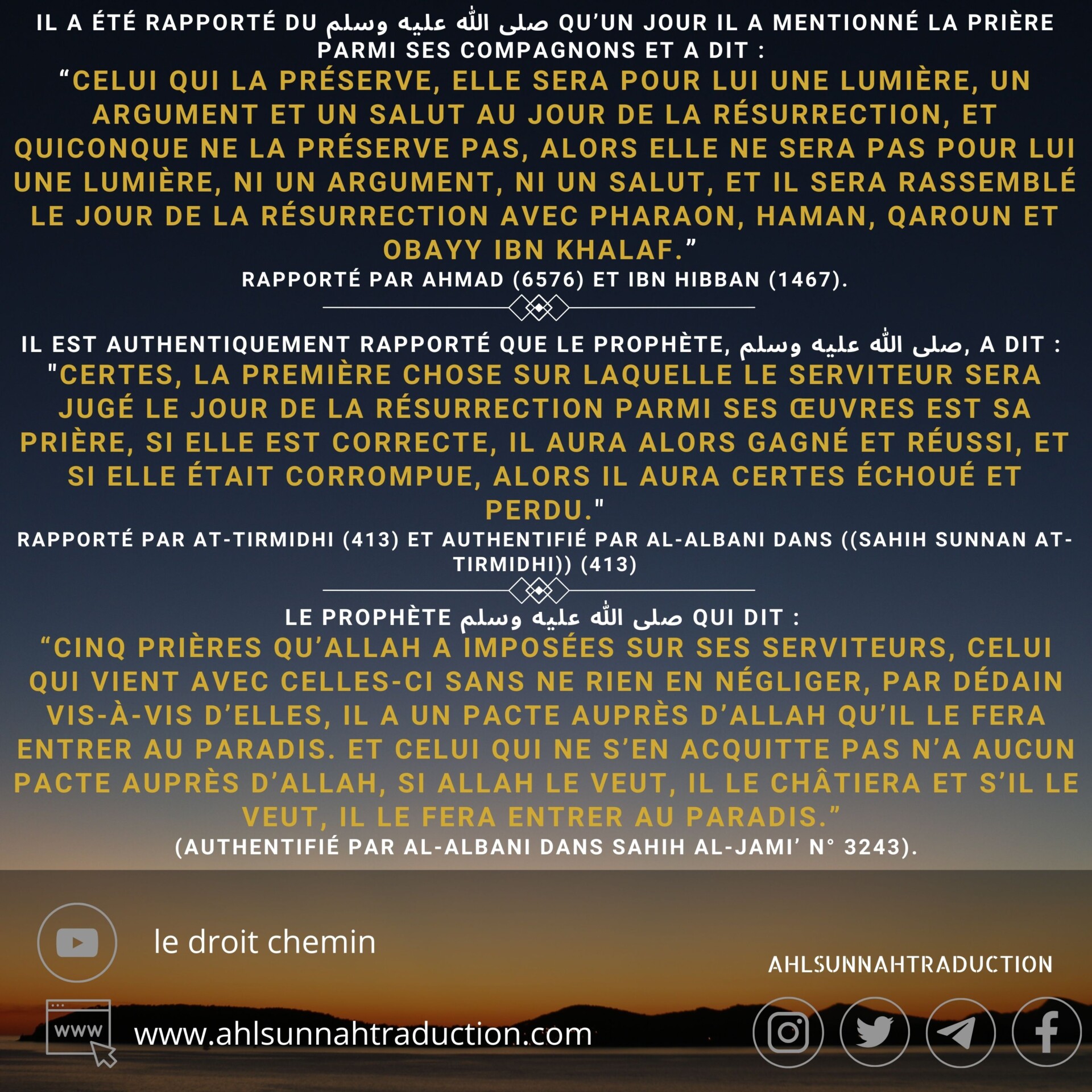 Les menaces qui pèsent sur celui qui néglige la prière.